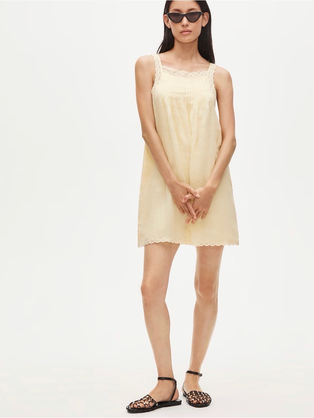 J. Crew Lace-Trim Pale Yellow Chemise Slip